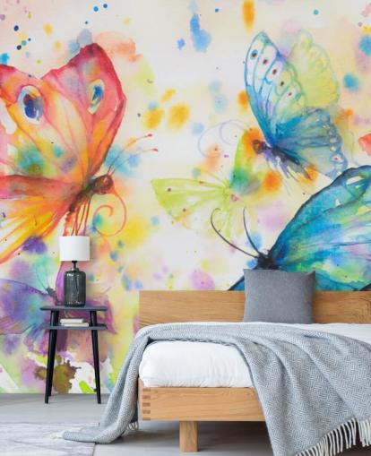 carta da parati murale con farfalle colorate chiamata Flying Butterflies per le camerette dei bambini