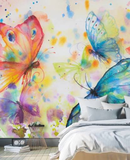 colourful butterfly wallpaper mural called Flying Butterflies for kids bedrooms