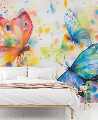 mural colorido de mariposas llamado Flying Butterflies para dormitorios de niños