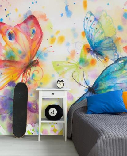 colorful butterfly wallpaper mural called Flying Butterflies for kids bedrooms