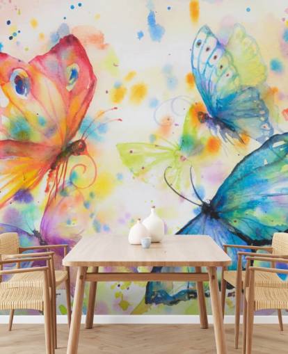 carta da parati murale con farfalle colorate chiamata Flying Butterflies per le camerette dei bambini