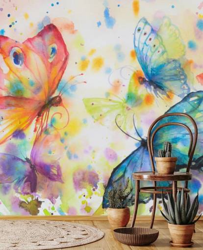 colorful butterfly wallpaper mural called Flying Butterflies for kids bedrooms