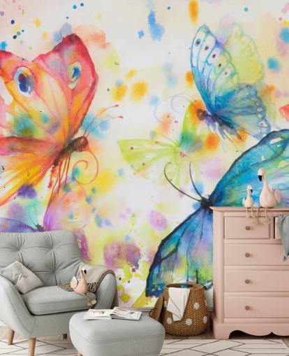 mural de papel de parede de borboleta colorido chamado Flying Butterflies para quartos de crianças