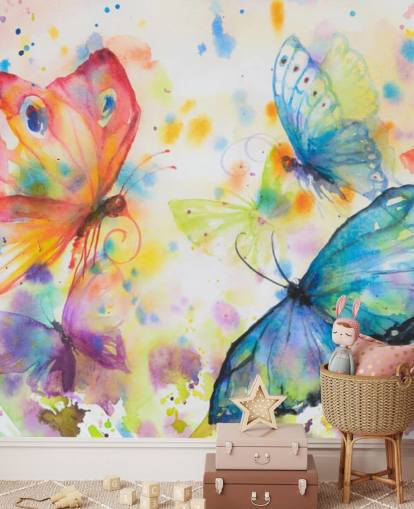colourful butterfly wallpaper mural called Flying Butterflies for kids bedrooms