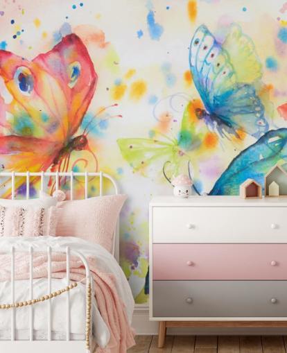 mural de papel de parede de borboleta colorido chamado Flying Butterflies para quartos de crianças