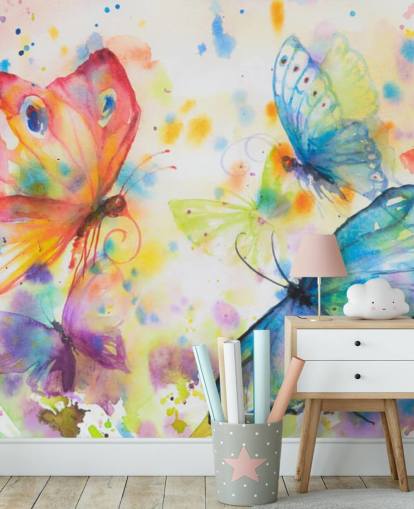 colorful butterfly wallpaper mural called Flying Butterflies for kids bedrooms