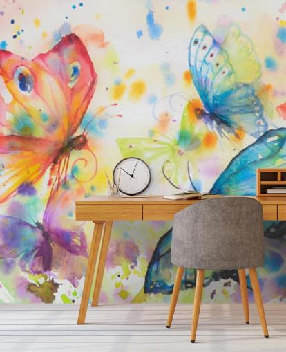 mural de papel de parede de borboleta colorido chamado Flying Butterflies para quartos de crianças
