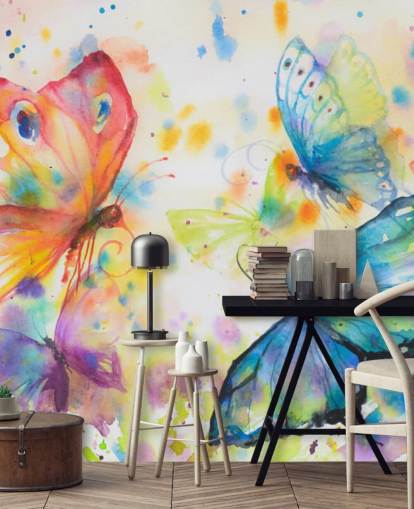 colorful butterfly wallpaper mural called Flying Butterflies for kids bedrooms