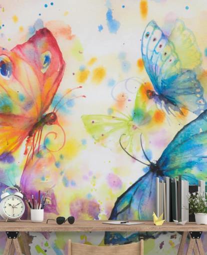mural colorido de mariposas llamado Flying Butterflies para dormitorios de niños