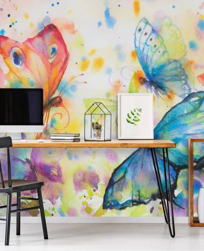 kleurrijke vlindermuurschildering genaamd Flying Butterflies voor kinderkamers