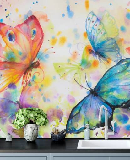 Buntes Schmetterlingstapeten-Wandbild namens Fliegende Schmetterlinge für Kinderzimmer