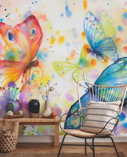 farverigt sommerfugl tapetmaleri kaldet Flying Butterflies til børns soveværelser
