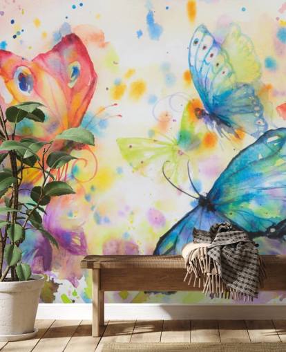 colorful butterfly wallpaper mural called Flying Butterflies for kids bedrooms
