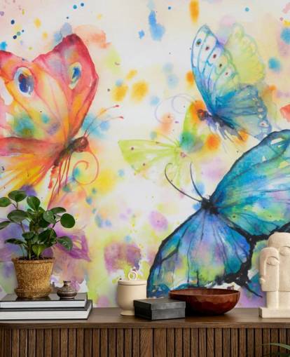 colorful butterfly wallpaper mural called Flying Butterflies for kids bedrooms