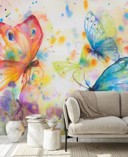 mural de papel de parede de borboleta colorido chamado Flying Butterflies para quartos de crianças