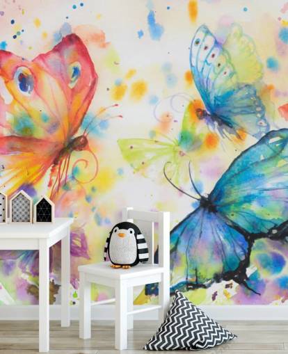 mural de papel de parede de borboleta colorido chamado Flying Butterflies para quartos de crianças
