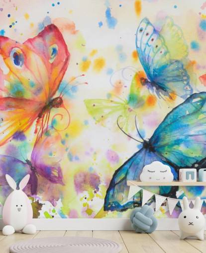 colorful butterfly wallpaper mural called Flying Butterflies for kids bedrooms