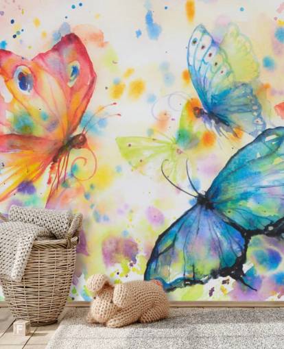 colourful butterfly wallpaper mural called Flying Butterflies for kids bedrooms