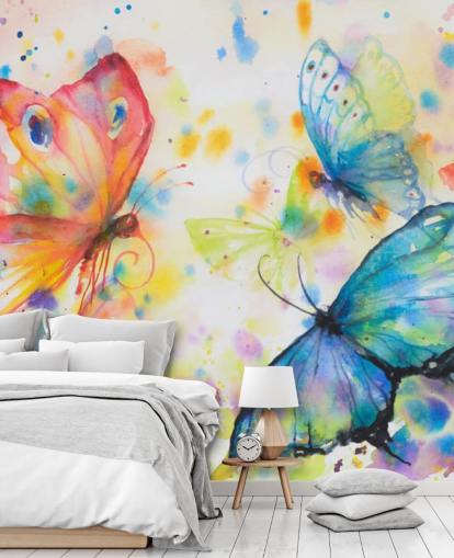 carta da parati murale con farfalle colorate chiamata Flying Butterflies per le camerette dei bambini