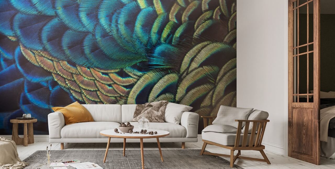 Green Peafowl Feathers Wallpaper | Wallsauce US