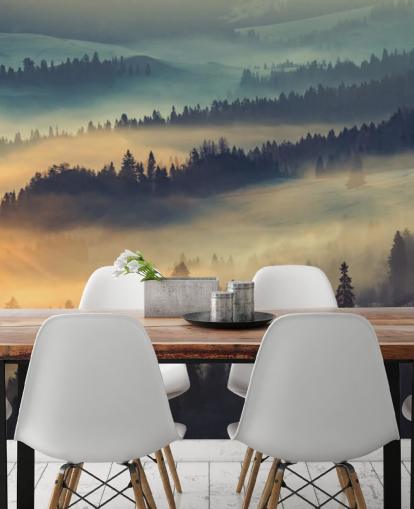 Decorazione murale con nebbia arancione e blu