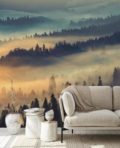 Decorazione murale con nebbia arancione e blu