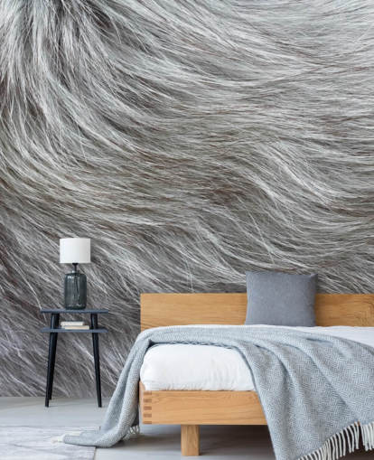 Grey Fluffy Fur Print Wallpaper