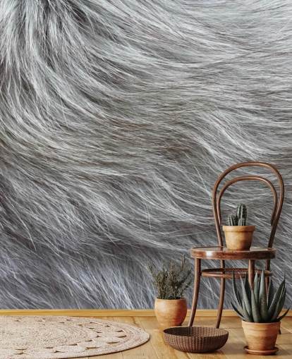Grey Fluffy Fur Print Wallpaper