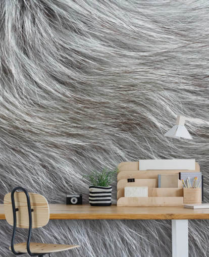 Grey Fluffy Fur Print Wallpaper