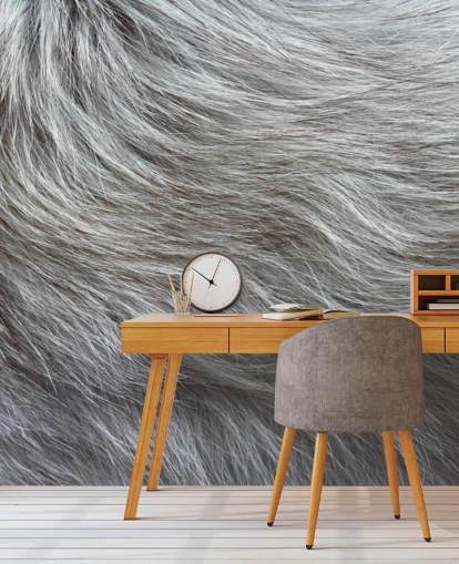 Grey Fluffy Fur Print Wallpaper