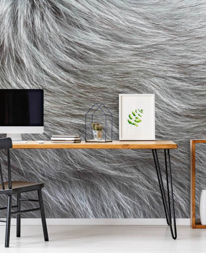 Grey Fluffy Fur Print Wallpaper