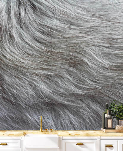 Grey Fluffy Fur Print Wallpaper
