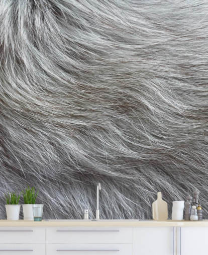 Grey Fluffy Fur Print Wallpaper