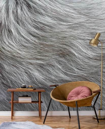 Grey Fluffy Fur Print Wallpaper