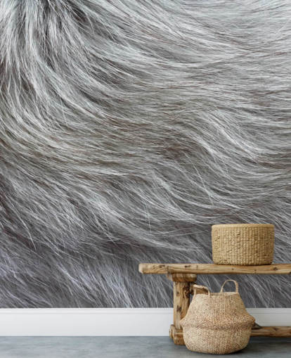 Grey Fluffy Fur Print Wallpaper