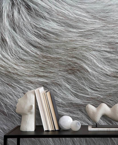 Grey Fluffy Fur Print Wallpaper