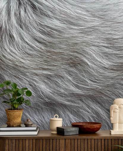 Grey Fluffy Fur Print Wallpaper