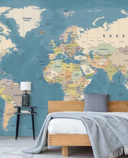 customizable world map wallpaper mural called Map of the World Mural for bedrooms
