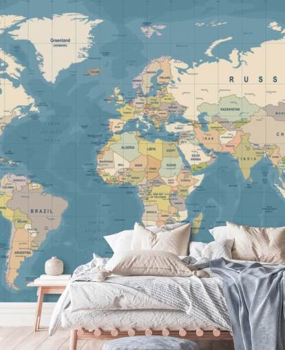 tilpasselig verdenskort tapetmaleri kaldet Map of the World Vægmaleri til soveværelser