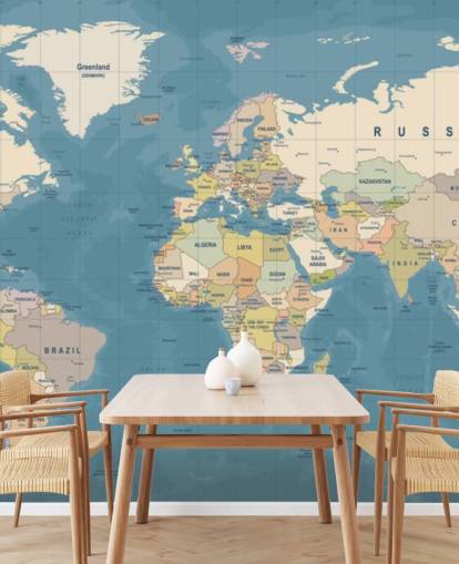 mural de papel de parede de mapa do mundo personalizável chamado Mural do Mapa do Mundo para quartos