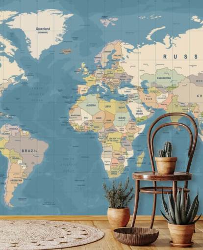 customizable world map wallpaper mural called Map of the World Mural for bedrooms