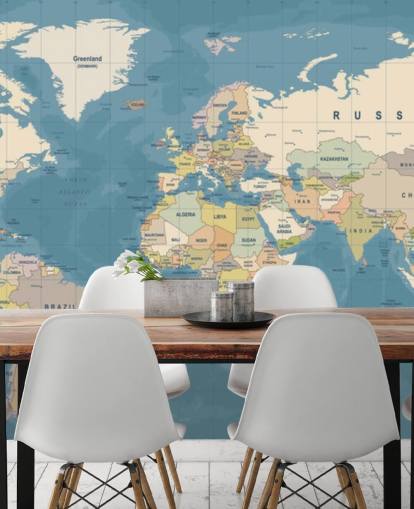 customisable world map wallpaper mural called Map of the World Mural for bedrooms