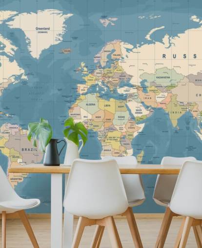 customizable world map wallpaper mural called Map of the World Mural for bedrooms