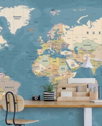 aanpasbare wereldkaart behangmuurschildering genaamd Map of the World Mural voor slaapkamers