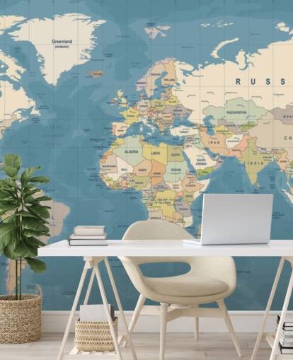 customizable world map wallpaper mural called Map of the World Mural for bedrooms