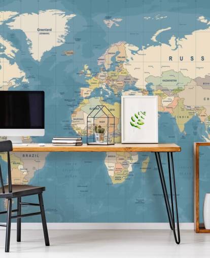 mural de papel pintado de mapa del mundo personalizable llamado Mural del Mapa del Mundo para dormitorios