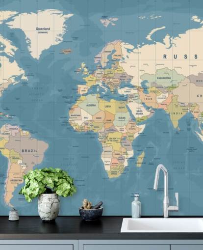 mural de papel pintado de mapa del mundo personalizable llamado Mural del Mapa del Mundo para dormitorios