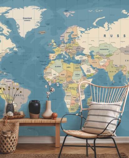 carta da parati murale personalizzabile con mappa del mondo chiamata Map of the World Mural per camere da letto