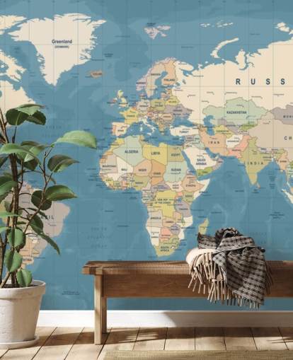 aanpasbare wereldkaart behangmuurschildering genaamd Map of the World Mural voor slaapkamers