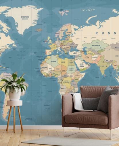 customizable world map wallpaper mural called Map of the World Mural for bedrooms